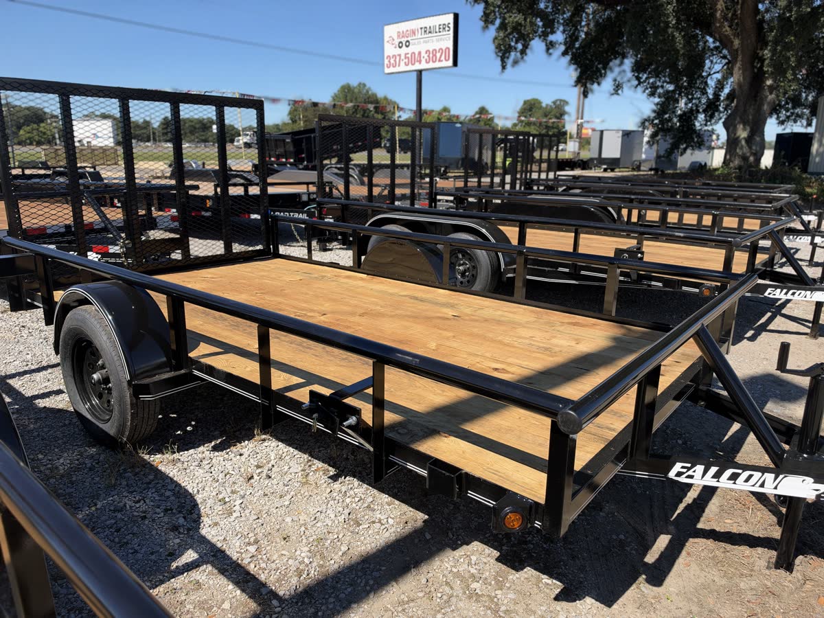 Falcon 77x12 Single Axle Utility Trailer, 3,500 GVWR, Pipe Top, Spare Tire