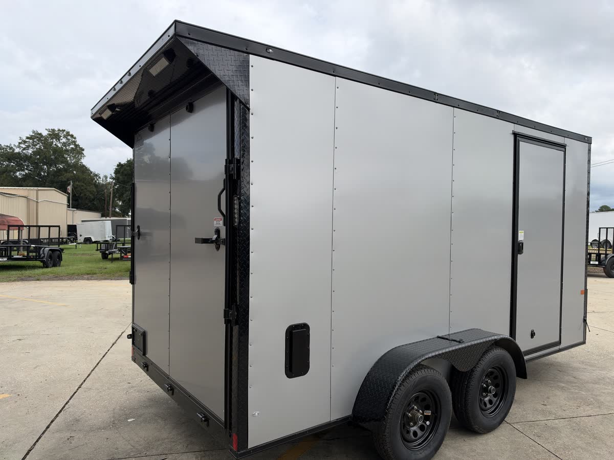 Rock Solid 7x14 TA Cargo Trailer, V-Nose, Blackout Package, Silver Frost photo 2