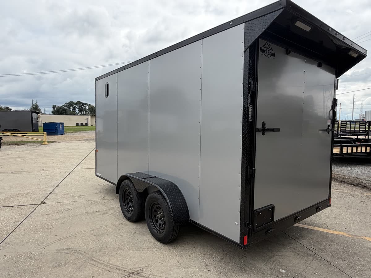 Rock Solid 7x14 TA Cargo Trailer, V-Nose, Blackout Package, Silver Frost photo 3