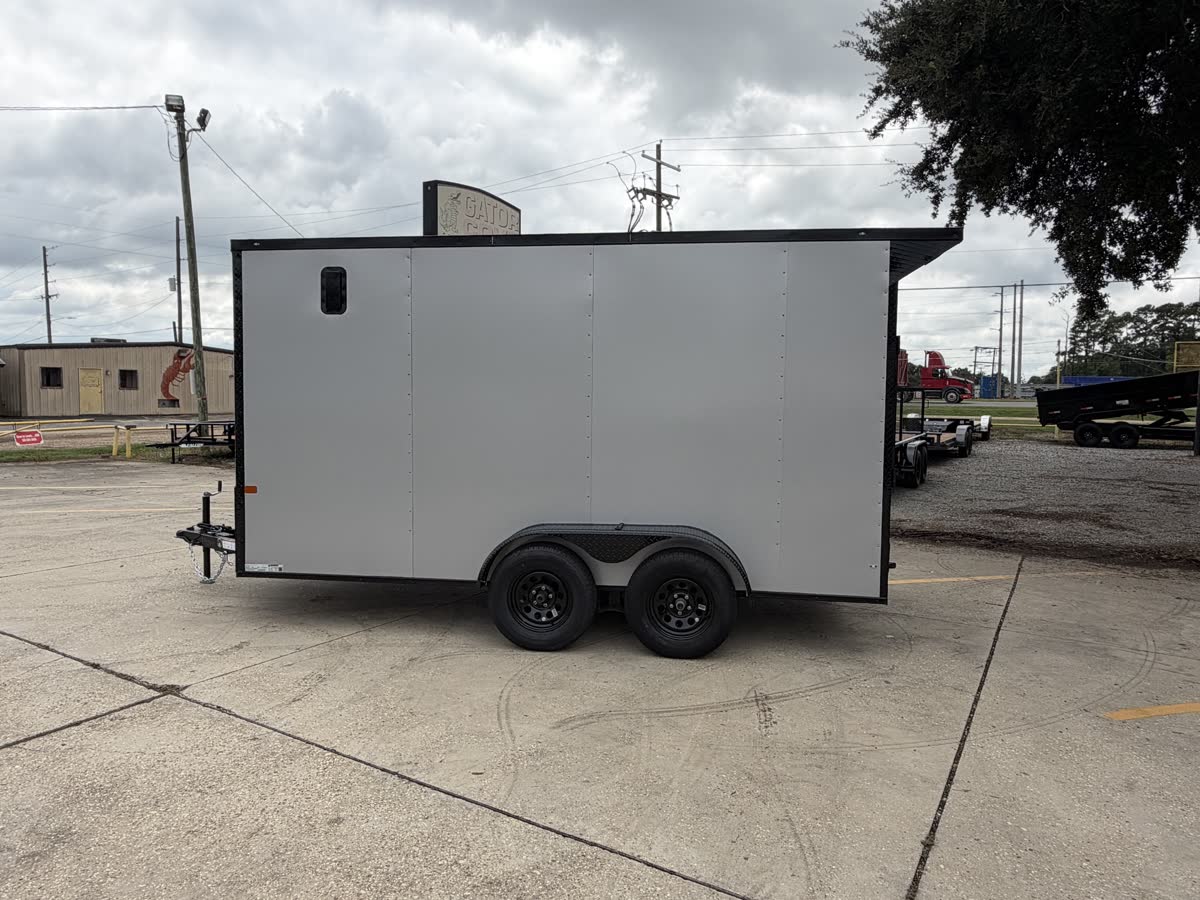 Rock Solid 7x14 TA Cargo Trailer, V-Nose, Blackout Package, Silver Frost photo 4