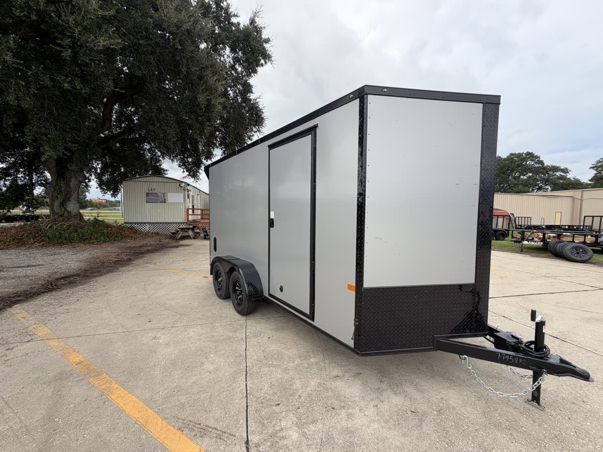 Rock Solid 7x14 TA Cargo Trailer, V-Nose, Blackout Package, Silver Frost — Enclosed Cargo for sale in Lafayette LA