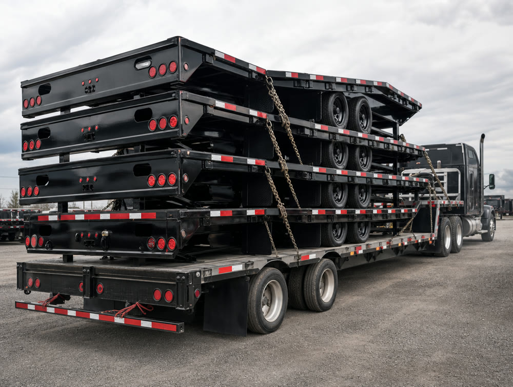 Truckload of new Load Trail trailers arriving in Lafayette LA — reserve yours